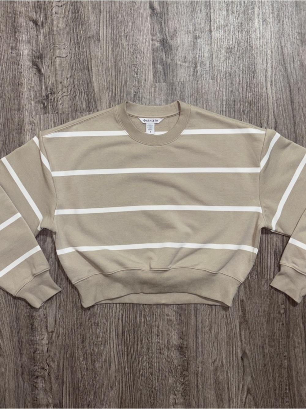 Athleta Cropped Sweatshirt Beige Striped Womens Size Small